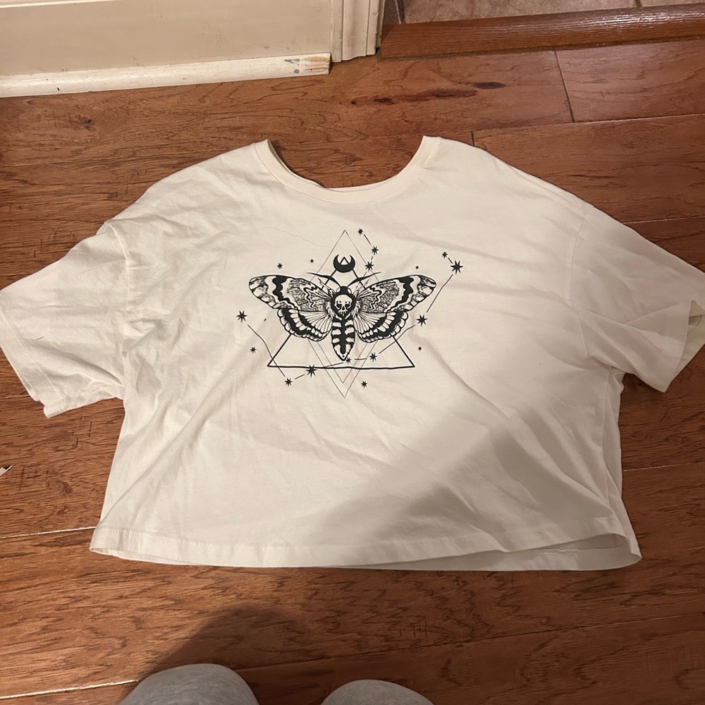 Butterfly Graphic Cream Crop Top